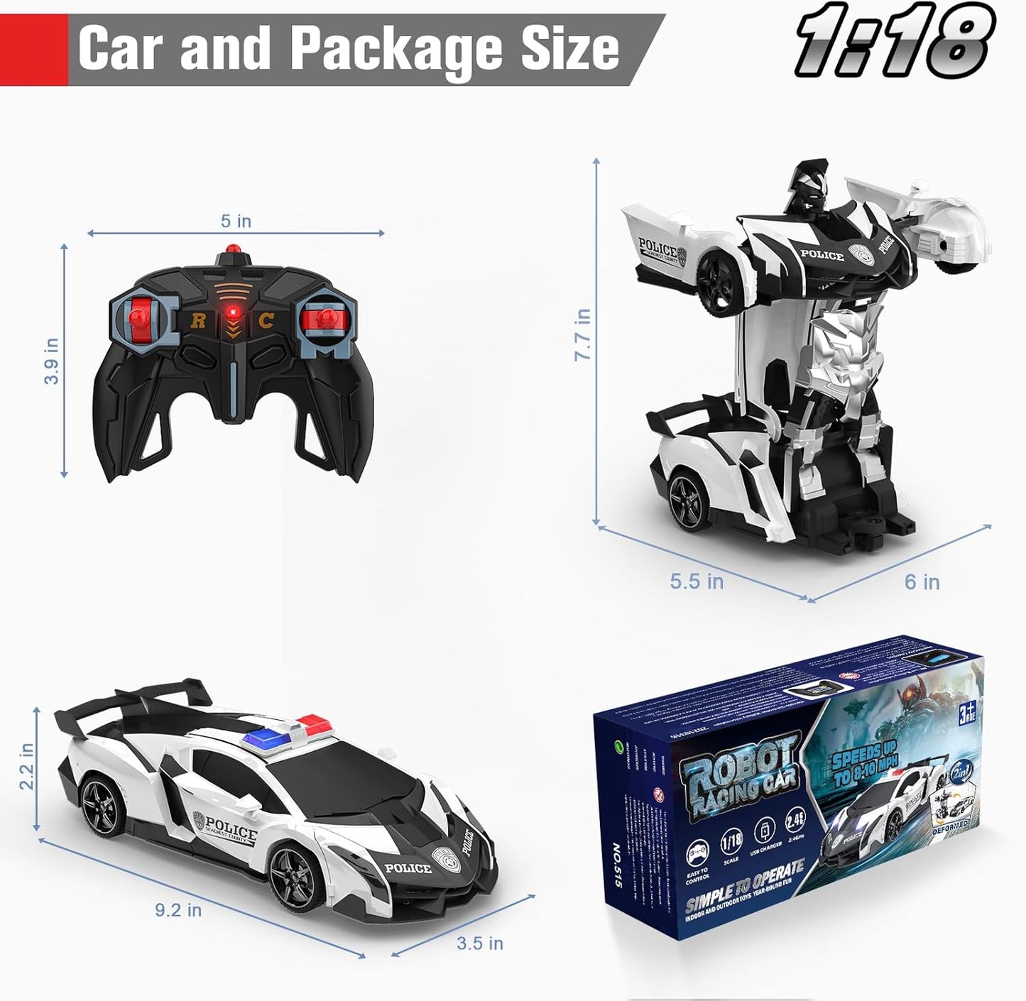 2-in-1 Remote Control Transforming Robot Car - Stunt Drift & 360° Rotation