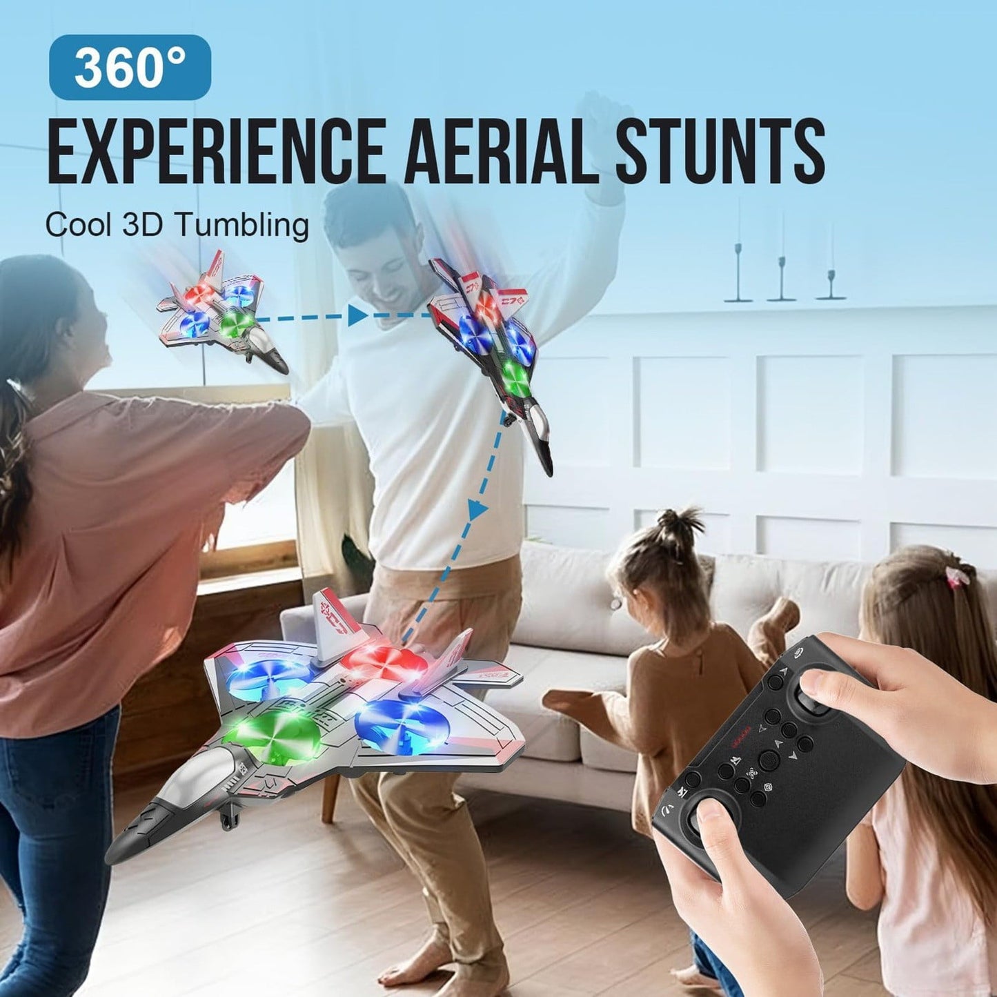 V-17 RC Stunt Fighter Jet - LED Lights & 360° Spin